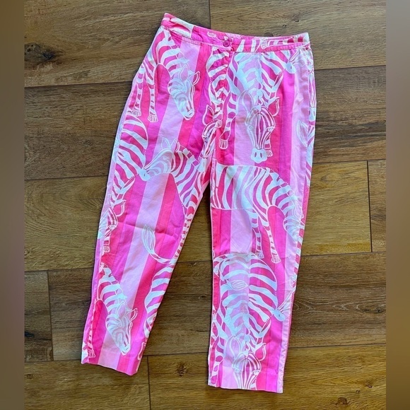 Vintage Lilly Pulitzer Pink Zebra Ankle Pants Flat Front / 4 - Picture 1 of 13